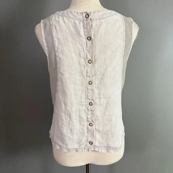 XCVI Womens S Linen Sleeveless Tank Top Mixed Media Layering Boho Neutral Clean - Picture 3 of 9